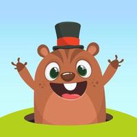 Happy cartoon groundhog on his day vector illustration