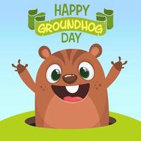 Happy cartoon groundhog on his day vector illustration