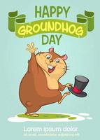 Happy cartoon groundhog on his day vector illustration