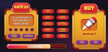 Level selection game menu scene with buttons  loading bar and stars Pro Vector