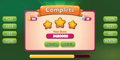 Level selection game menu scene with buttons  loading bar and stars Pro Vector