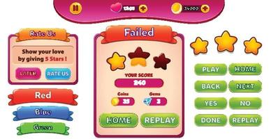 Level selection game menu scene with buttons  loading bar and stars Pro Vector