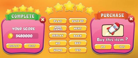 Level selection game menu scene with buttons  loading bar and stars Pro Vector