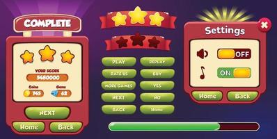 Level selection game menu scene with buttons  loading bar and stars Pro Vector