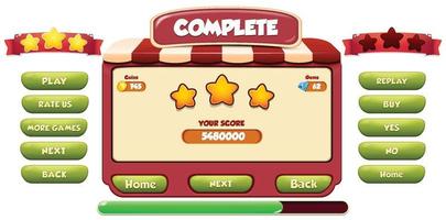 Level selection game menu scene with buttons  loading bar and stars Pro Vector