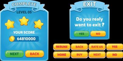 Level selection game menu scene with buttons  loading bar and stars Pro Vector