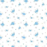 Vector seamless childish pattern of blue clouds doodle lines and multicolored small dots on a transparent background Flat style