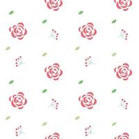 Vector seamless floral pattern of red roses green leaves and small red berries on a transparent background Flat style