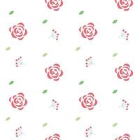 Vector seamless floral pattern of red roses green leaves and small red berries on a transparent background Flat style