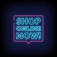 Shop Online Now Neon Signs Style Text Vector