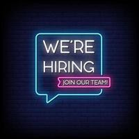 We Are Hiring Neon Signs Style Text Vector