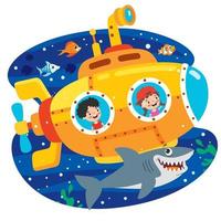 Cartoon Submarine Under The Sea vector