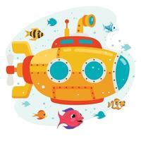 Cartoon Submarine Under The Sea vector