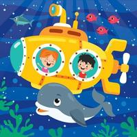 Cartoon Submarine Under The Sea vector