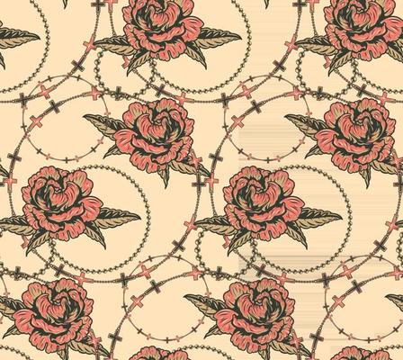 Seamless pattern with flowers and chains