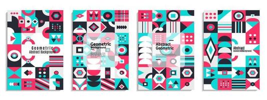 Abstract cover set Bauhaus geometric pattern background vector