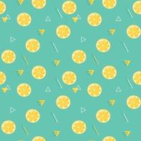 Lemon Slices and Abstract Geometric Objects Flat Style Seamless Pattern on Turquoise Background vector