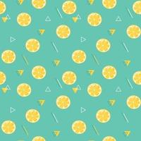 Lemon Slices and Abstract Geometric Objects Flat Style Seamless Pattern on Turquoise Background vector