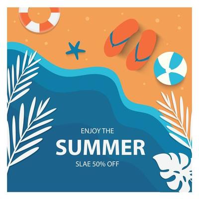 Summer sale banner template and background Hot season discount poster Flat design Vector illustration