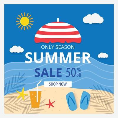 Summer sale banner template and background Hot season discount poster Flat design Vector illustration