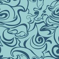 Blue waves curls on a dark blue background Stylized flame seamless pattern vector