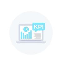 icono de vector de kpi con indicador de rendimiento clave de análisis de negocios y portátil