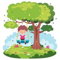 Funny Kid Playing In A Swing vector