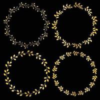 metallic gold circular frames with leaf patterns vector
