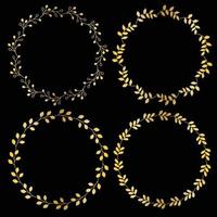 metallic gold circular frames with leaf patterns vector