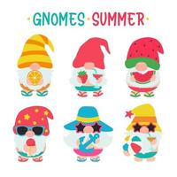 Gnomes Summer Gnomes wear hats and sunglasses for summer trips to the beach vector