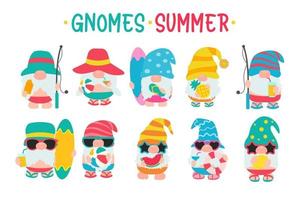 Gnomes Summer Gnomes wear hats and sunglasses for summer trips to the beach vector