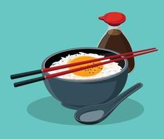 Tamago Kake Gohan Japanese Style Rice With Egg Vector illustration