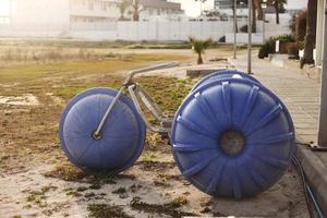 A large homemade bicycle exhibit photo