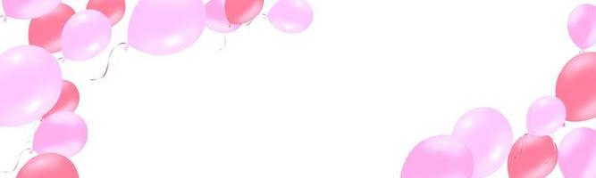 horizontal banner with pink rose helium balloons vector