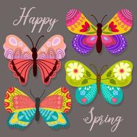 decorative butterflies with floral ornament vector