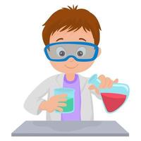 Scientist kid holding a test tube vector