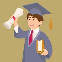 Boy graduating with diploma and book in hand vector