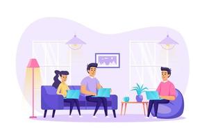 Freelance work from home office concept vector illustration of people characters in flat design