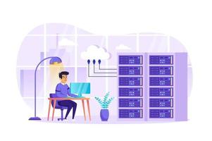 Engineer working at data center concept vector illustration of people characters in flat design