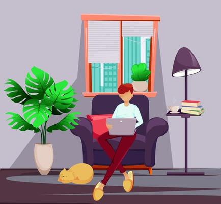 Young man freelancer works at home