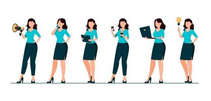 Business woman cartoon character Set of six poses vector