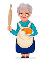Old cute woman grandmother holds rolling pin vector