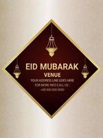 Eid mubarak invitation flyer with golden lantern on creative background vector