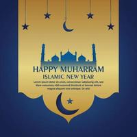 Happy muharram islamic new year greeting card with golden lantern vector