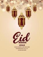cartel de fiesta de eid mubarak con linterna creativa vector