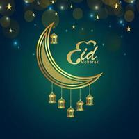Eid mubarak islamic festival with islamic golden moon vector