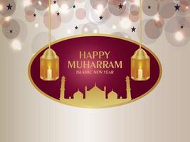 Realistic happy muharram islamic new year  background with creative lantern vector