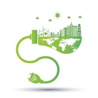 Ecology and Environmental Concept Earth Symbol With Green Leaves Around Cities Help The World With Eco Friendly Ideas vector