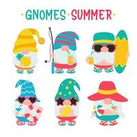 gnomos los gnomos de verano usan sombreros y gafas de sol para los viajes de verano a la playa vector