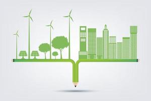 lápiz, ecología y concepto ambiental, ciudad con ideas ecológicas vector